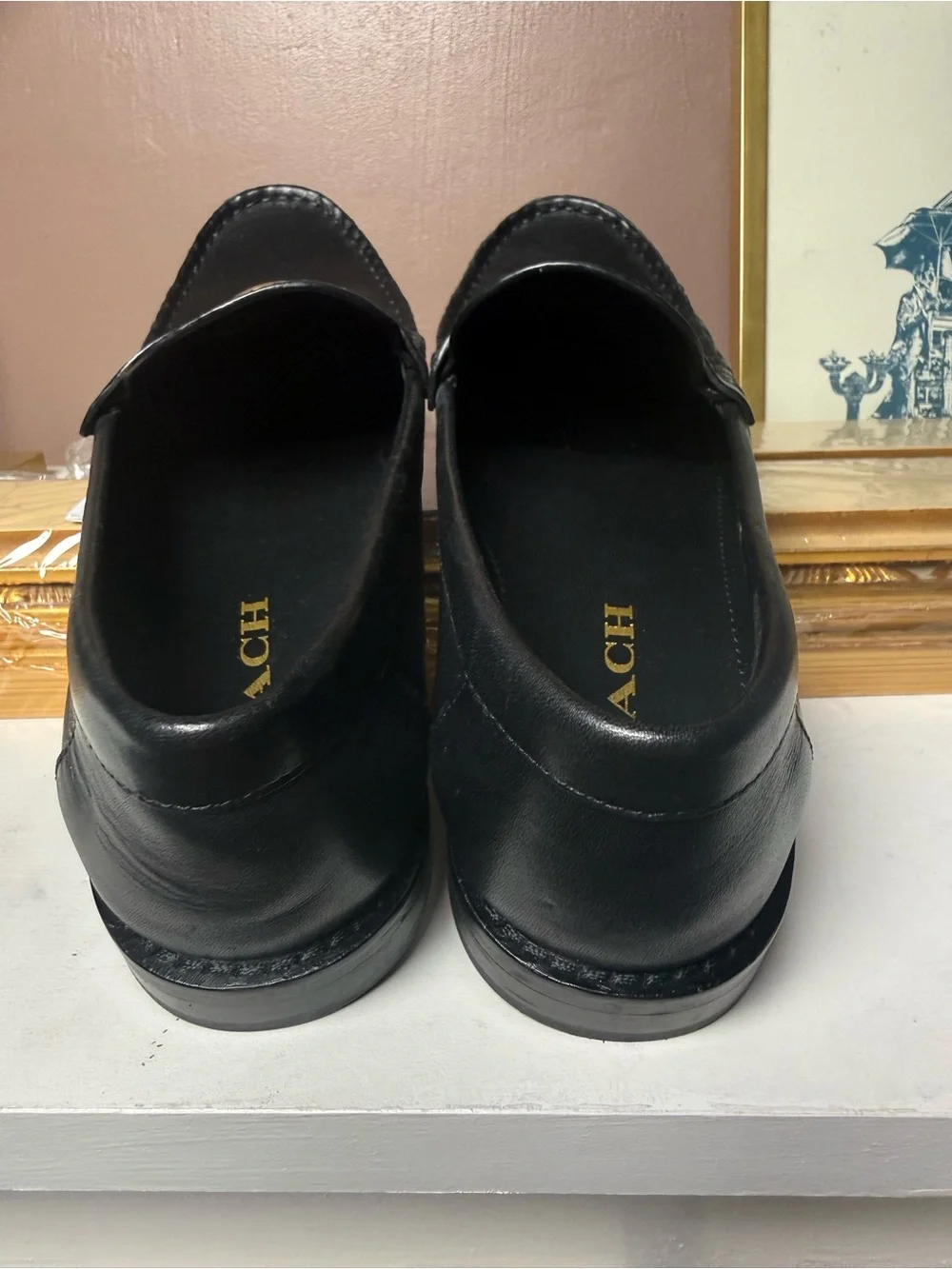Coach Jolene Black Leather Loafers Gold C Hardware Slip On Women’s Size 7B